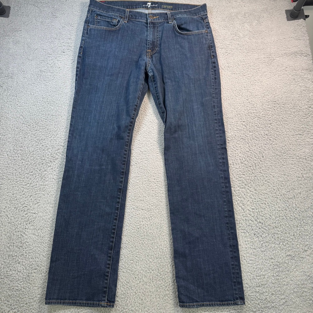 7 For All Mankind Carsen Mens Easy Straight Leg Jeans Dark Wash Blue Size 36x32